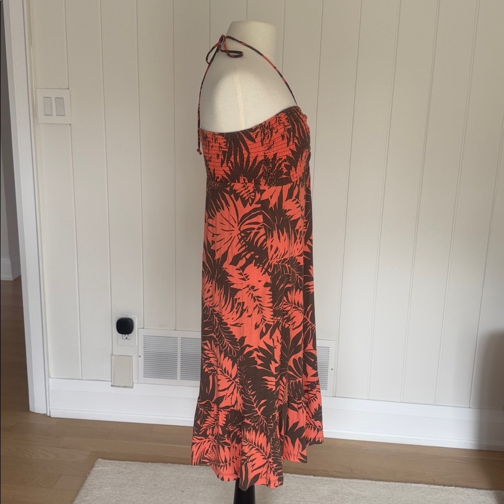 Tommy Bahama Coral Brown Palm Print Halter Dress Size M | Tropical Resort Style - Picture 2 of 5
